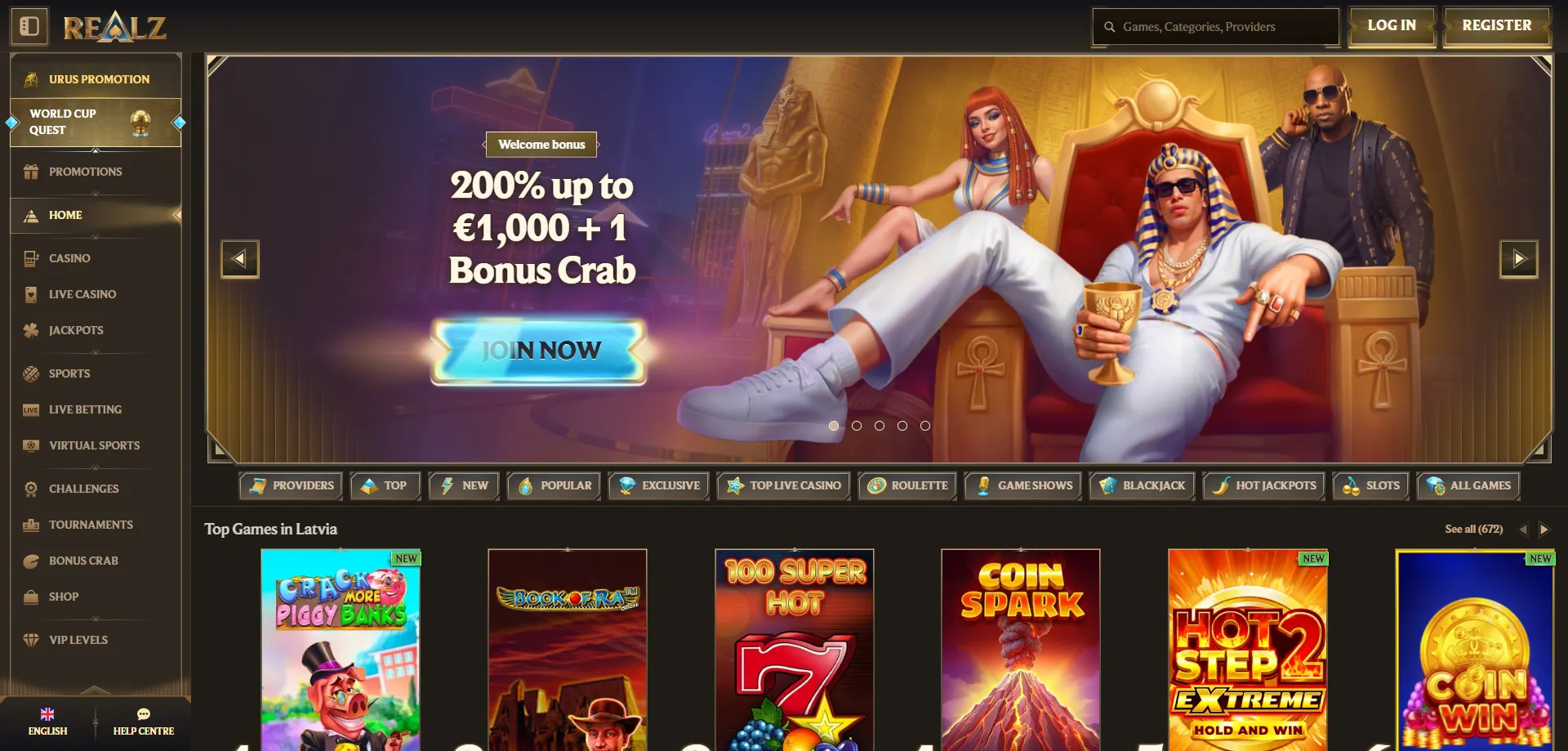 realz-home Realz Casino bonus di benvenuto 100% fino a €500 e 200 giri gratuiti